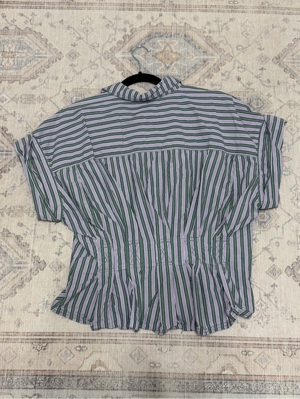 Anthropologie Bobbie Striped Button-Front Peplum Shirt - Blue/Green/White - Picture 3 of 4